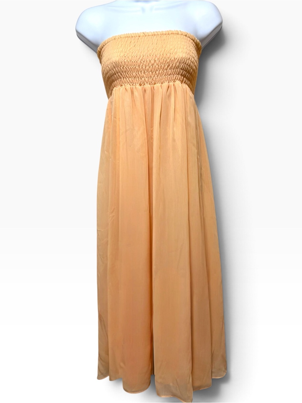 Free People Peach Strapless Smocked Maxi Dress Lace Up Back XS - Picture 2 of 4